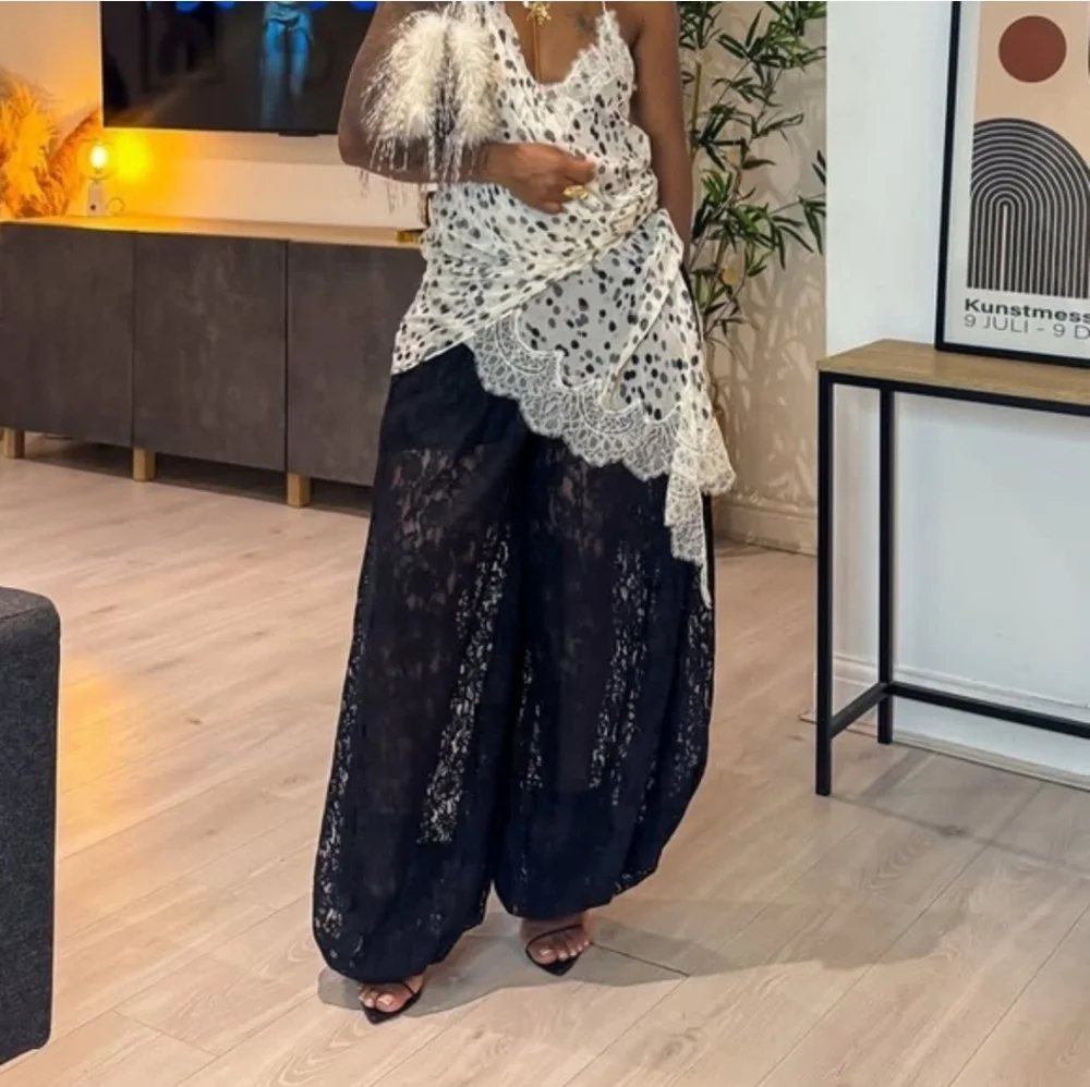 Zara NWT LACE BALLOON PANTS Black Size XS and S
